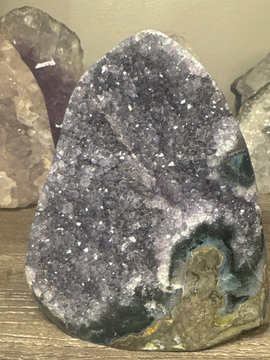 Black, Gold & Purple Brazilian Amethyst Druze, w/ Cut base MADE IN BRAZIL