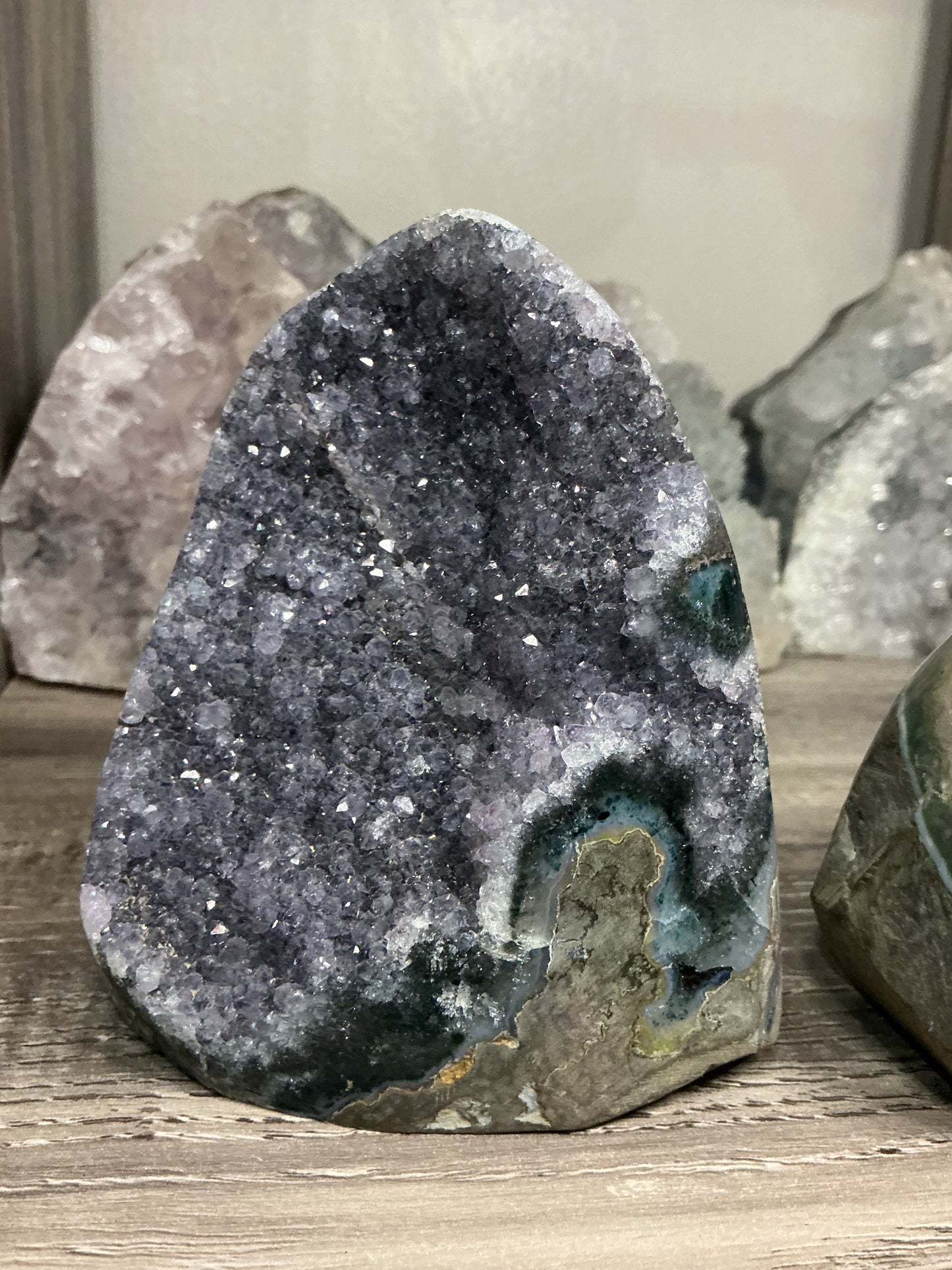 Black, Gold & Purple Brazilian Amethyst Druze, w/ Cut base MADE IN BRAZIL