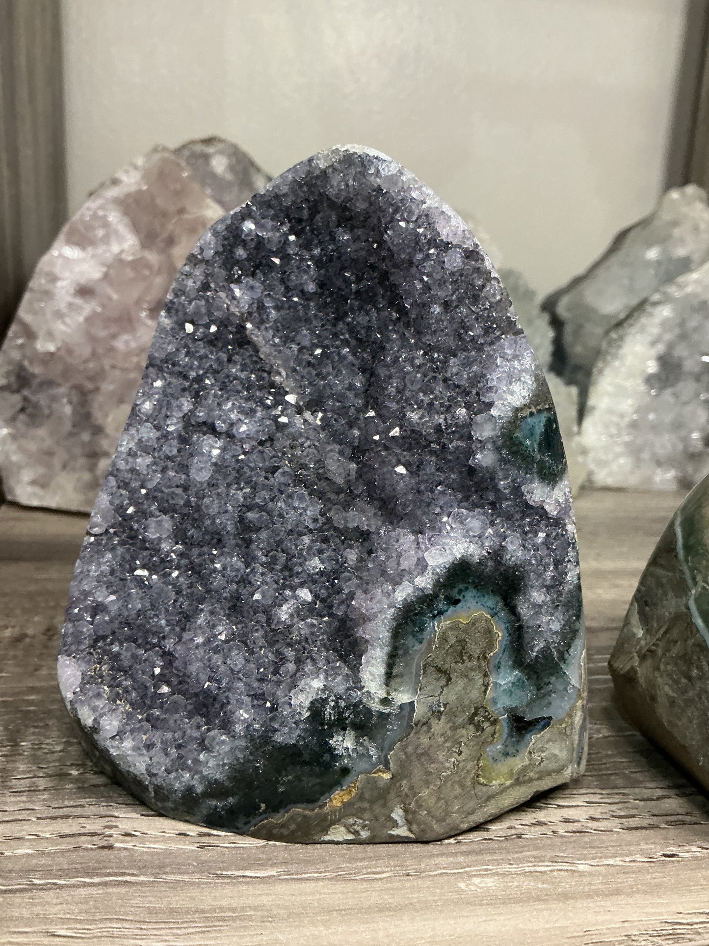 Black, Gold & Purple Brazilian Amethyst Druze, w/ Cut base MADE IN BRAZIL
