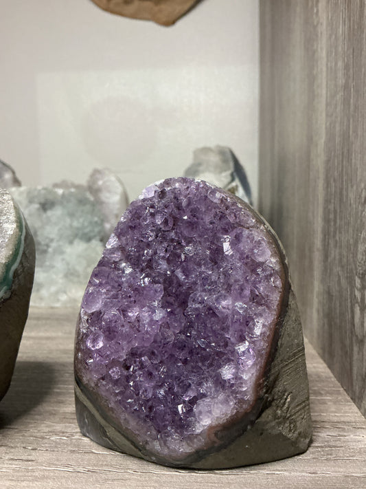 Black, Gold & Purple Brazilian Amethyst Druze, w/ Cut base MADE IN BRAZIL