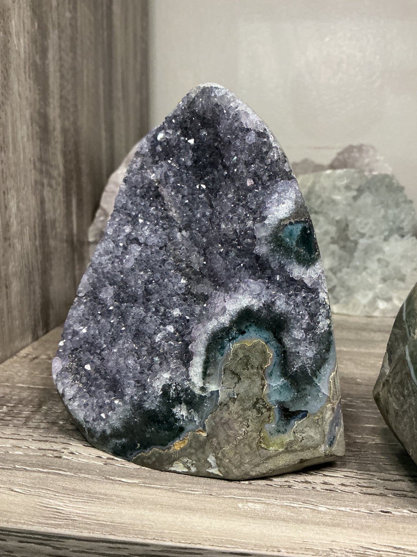 Black, Gold & Purple Brazilian Amethyst Druze, w/ Cut base MADE IN BRAZIL